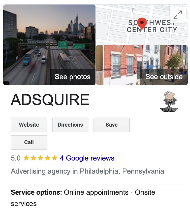 Google Business Profile using ADSQUIRE as an example business profile photo
