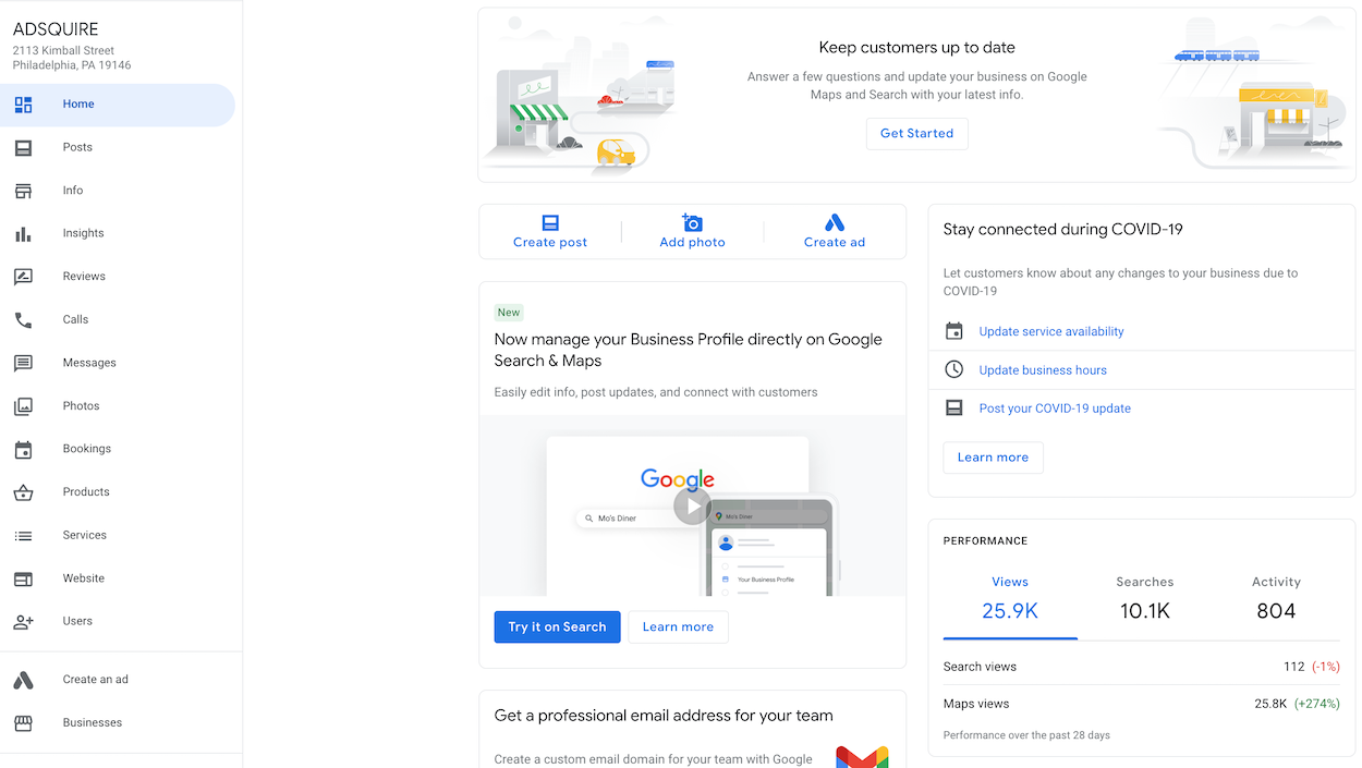 ADSQUIRE Business Profile Overview Screenshot