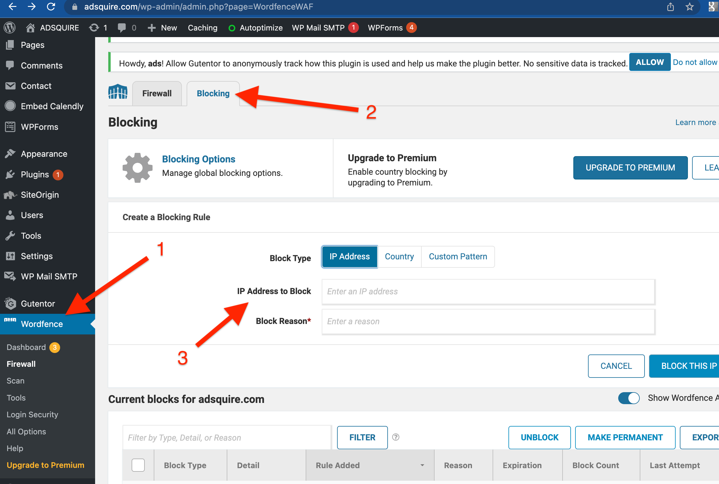 Steps to block and ip address in wordfence