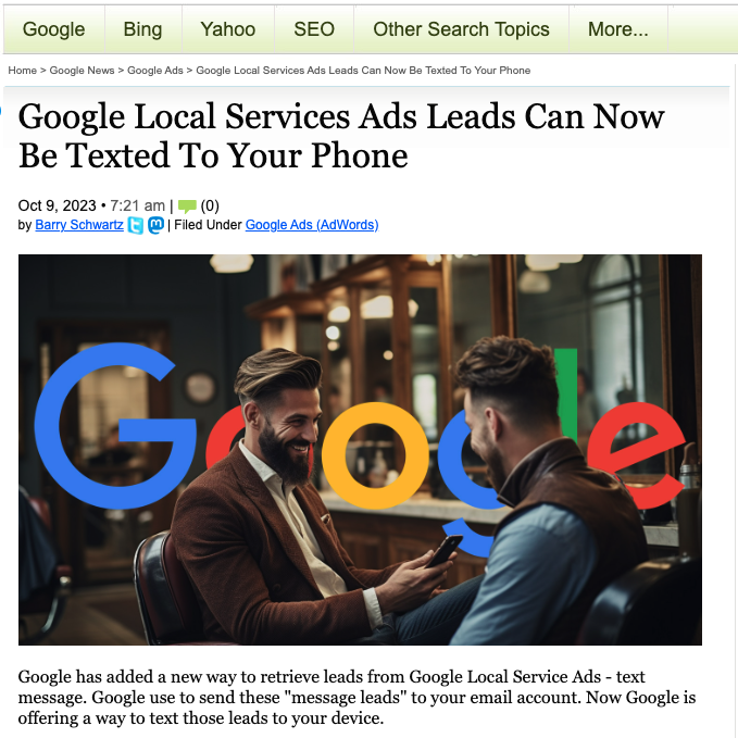 Google Local Services Ads Leads Can Now Be Texted To Your Phone Graphic