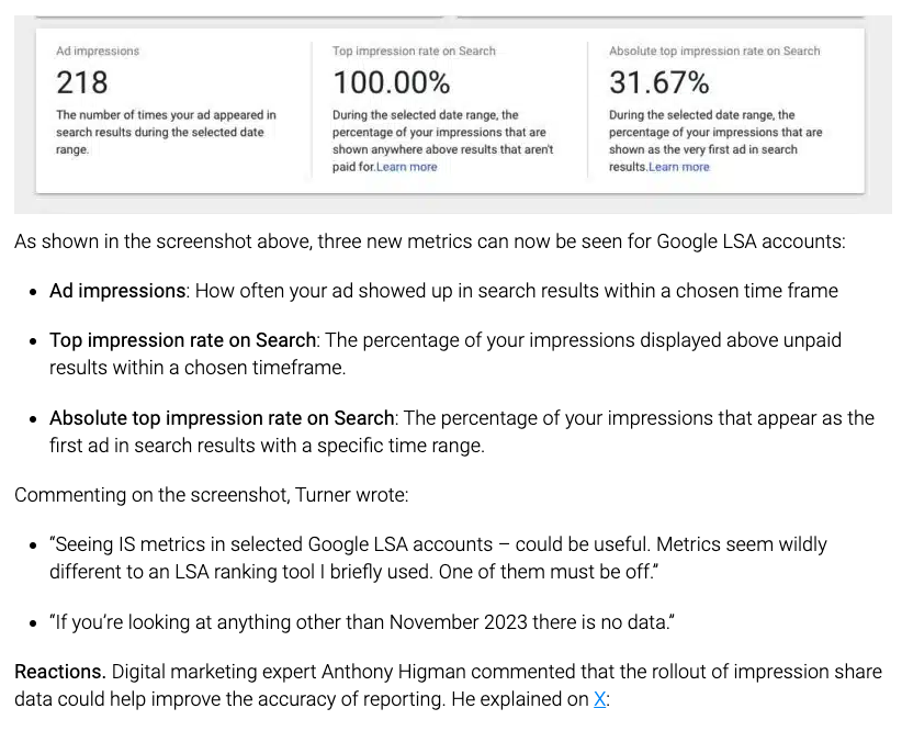 Google Local Service Ads roll out impression share data img