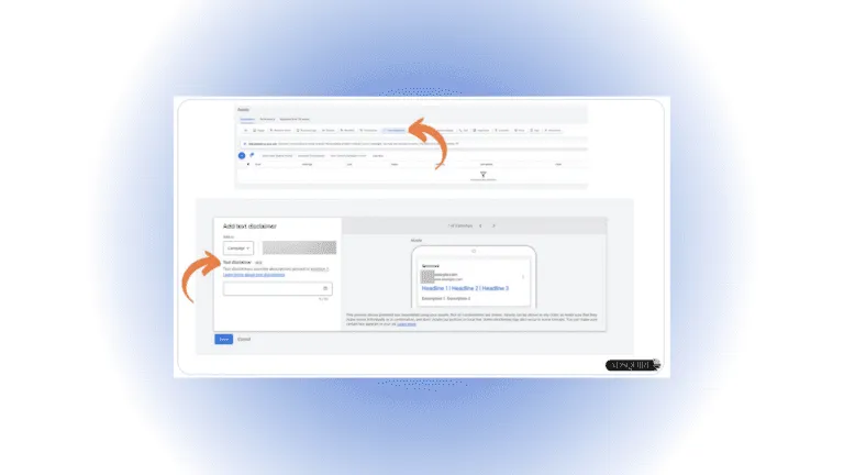 Screenshot of the Google Ads disclaimer asset interface