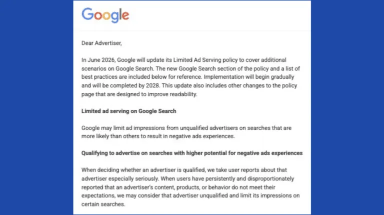 Screenshot of a Google Ads policy notice